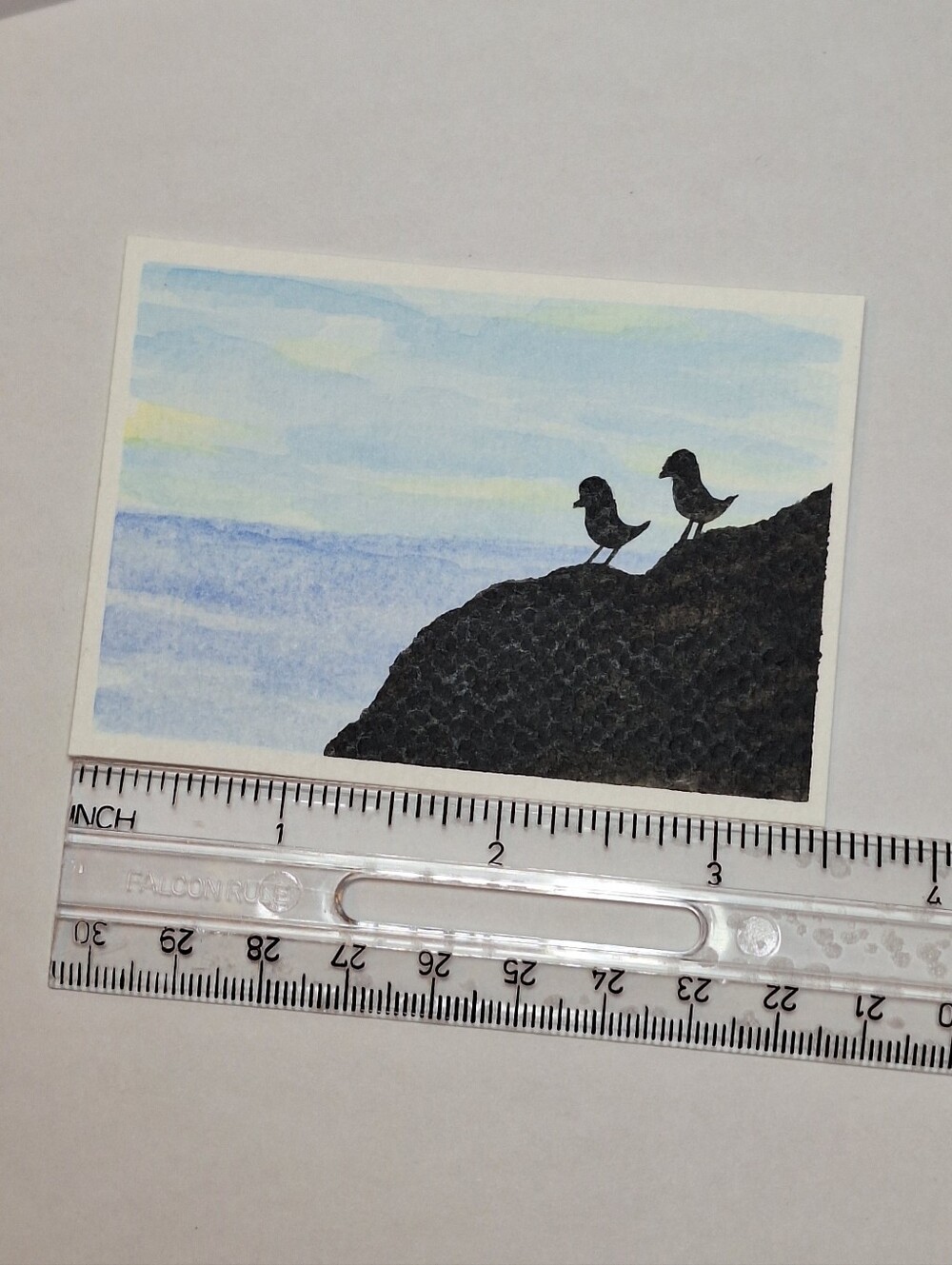 "Coastal Bliss" Hand-painted gouache painting (Tiny original artwork) - Picture 7 of 9